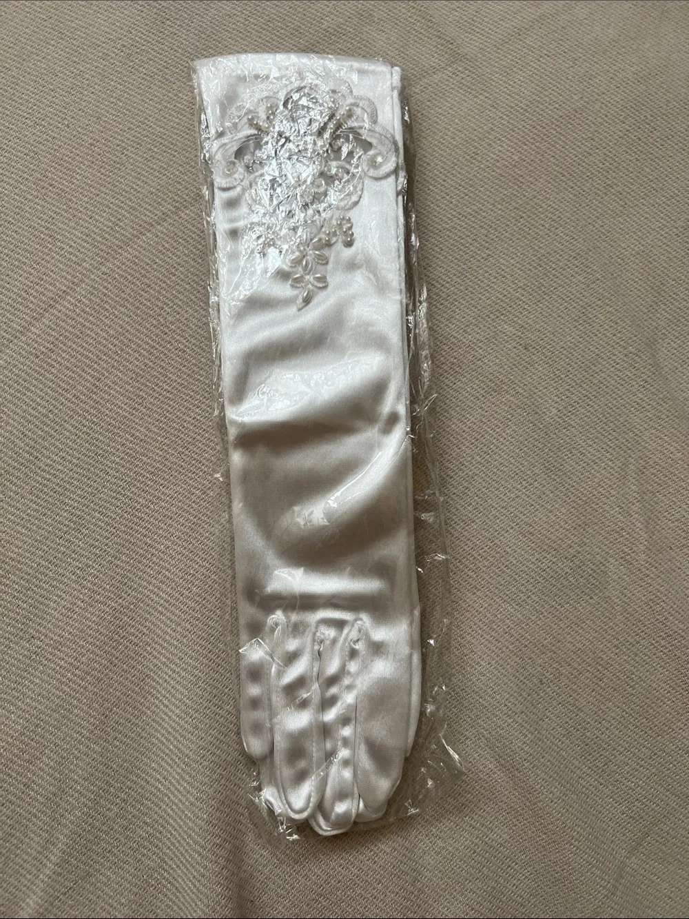 Ivory Satin Embroidered Opera Gloves